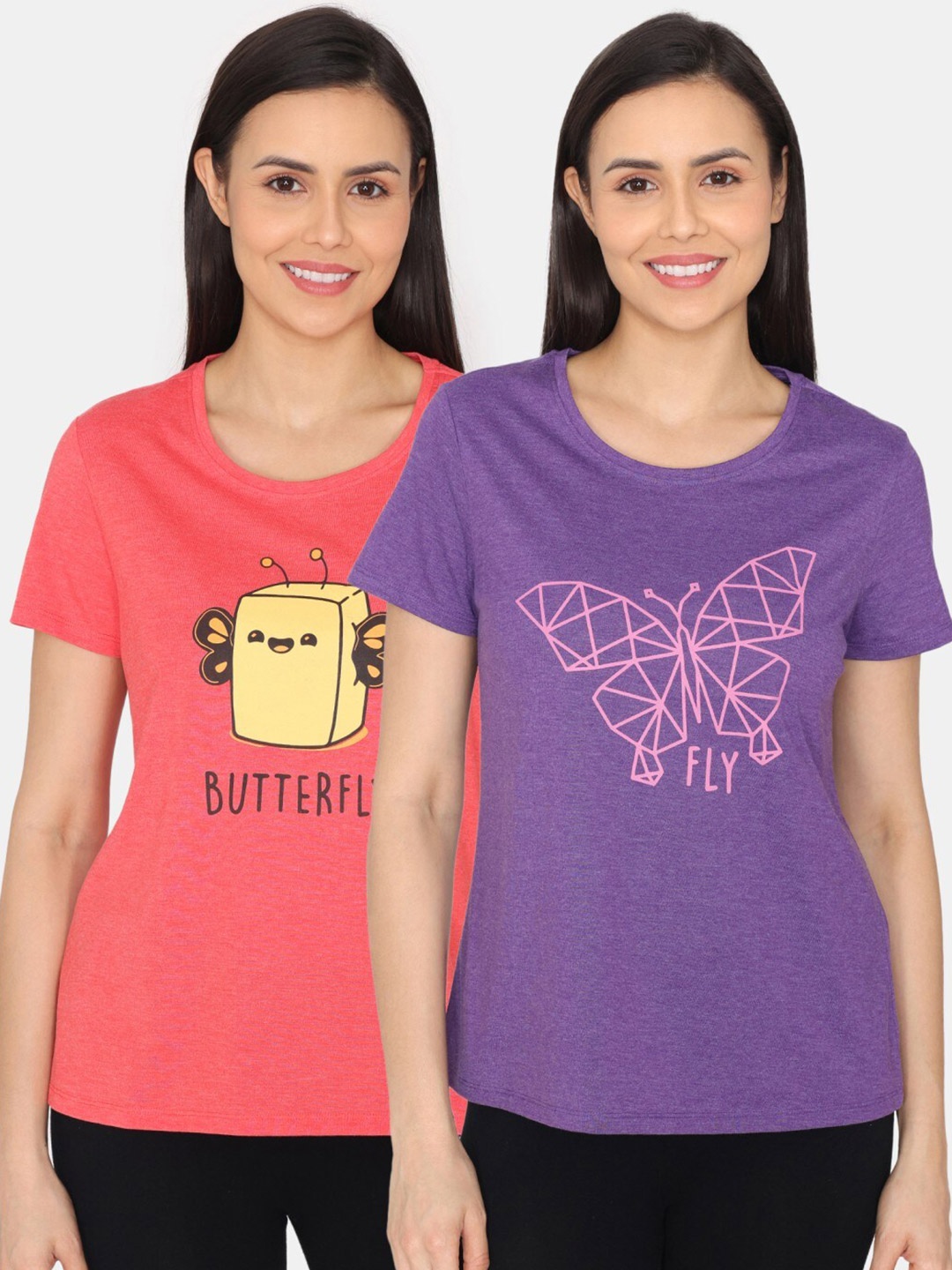 

Rosaline by Zivame Pack Of 2 Graphic Printed Cotton Top, Pink