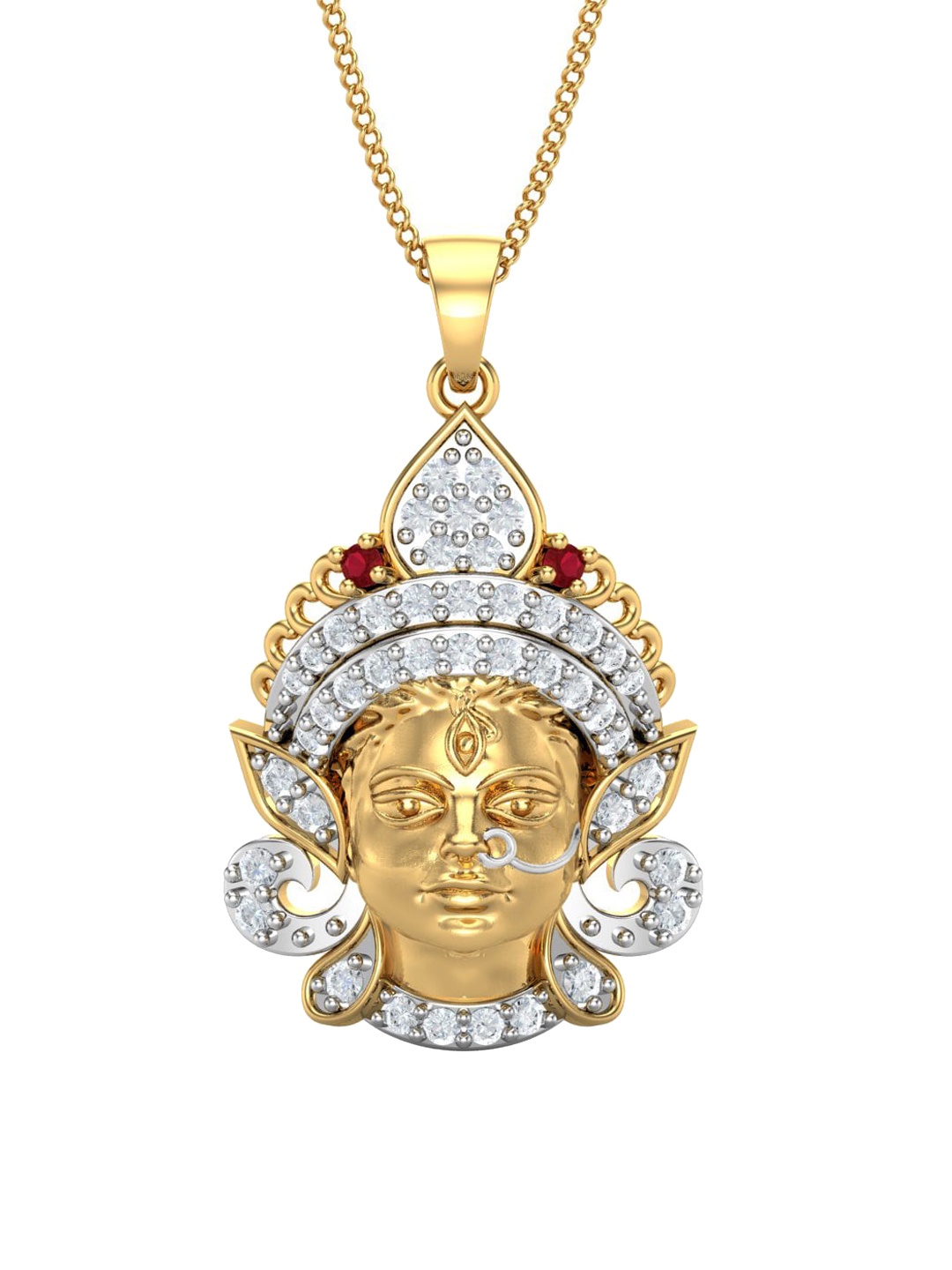 

KUBERBOX 18KT Gold Diamond-Studded Maa Durga Pendant-4.41gm