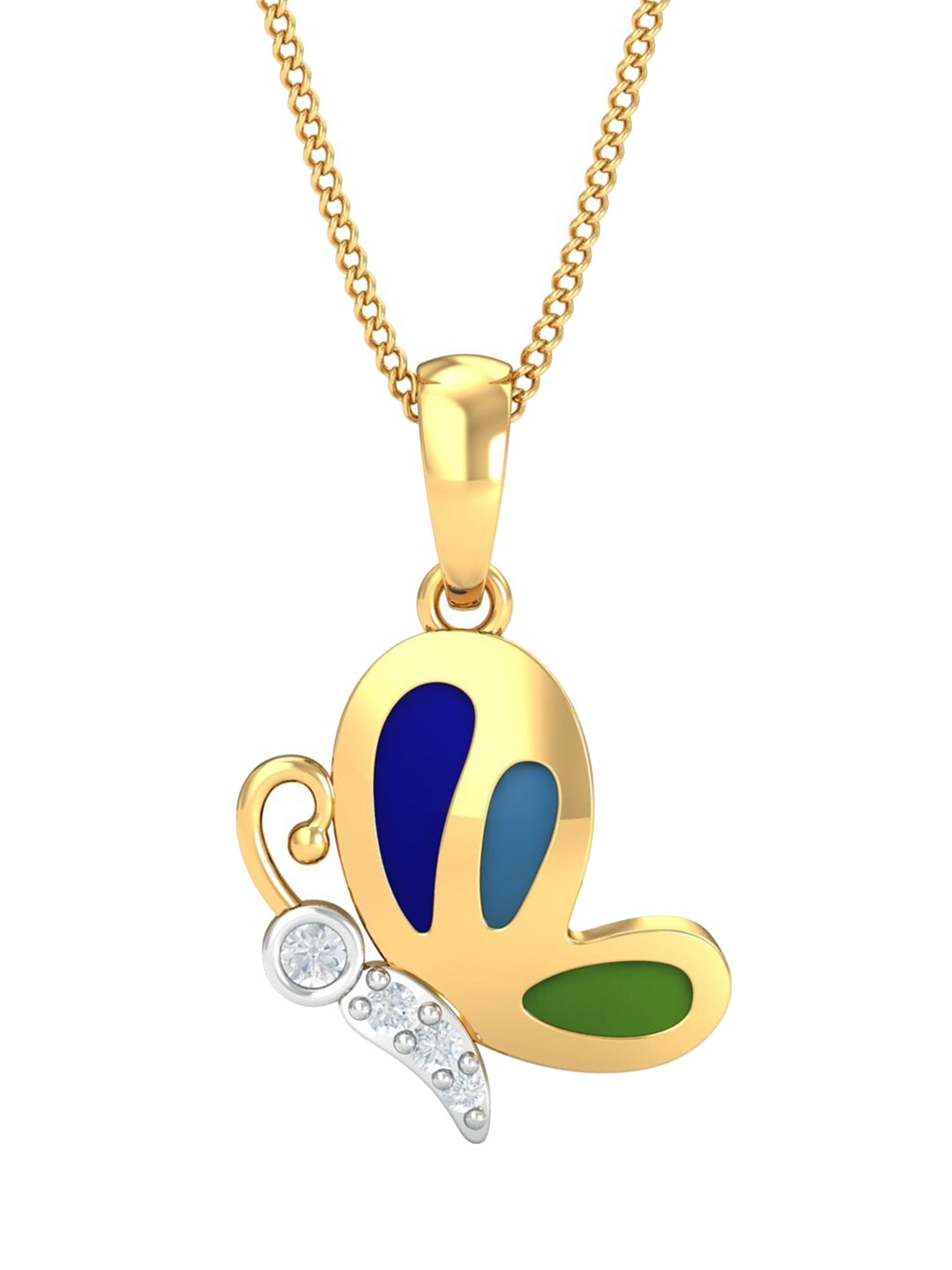 

KUBERBOX Little Butterfly Kids 18KT Gold Diamond Studded Pendant-1.08gm