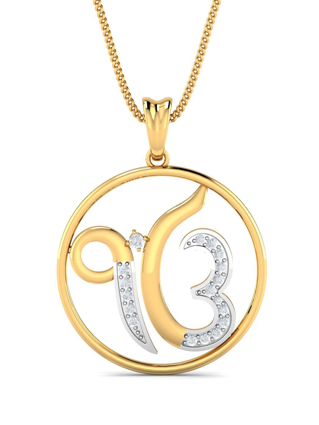 

KUBERBOX Encircled Ik Onkar 18KT Gold Diamond-Studded Pendant-2.7gm