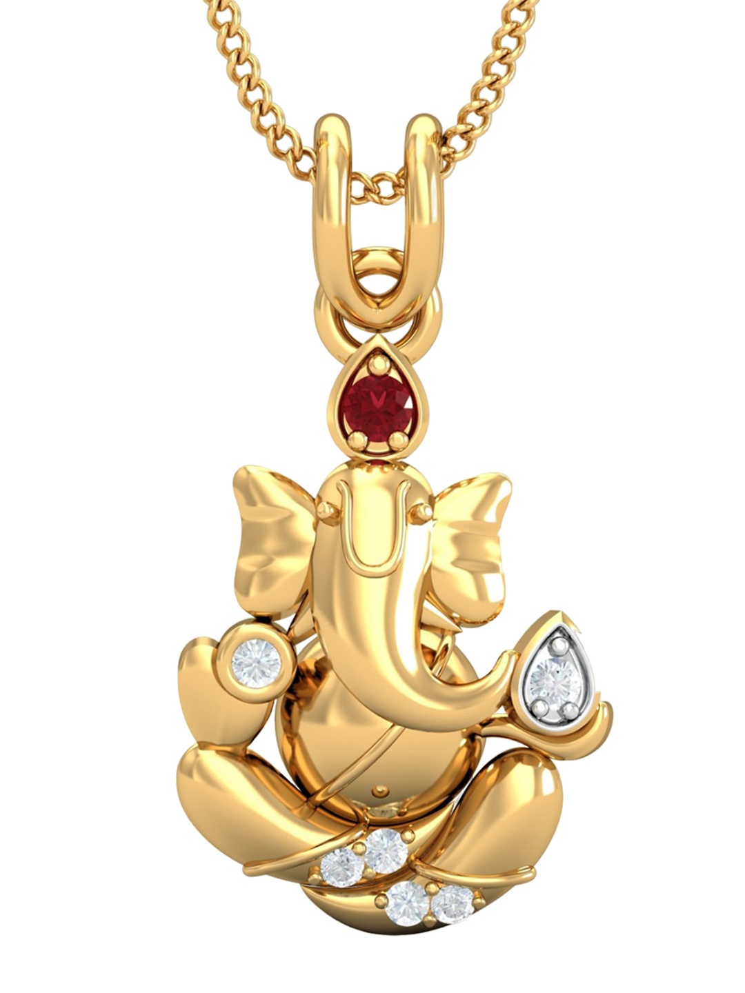 

KUBERBOX Lal Ganesha 18KT Gold Diamond-Studded Pendant-1.65gm