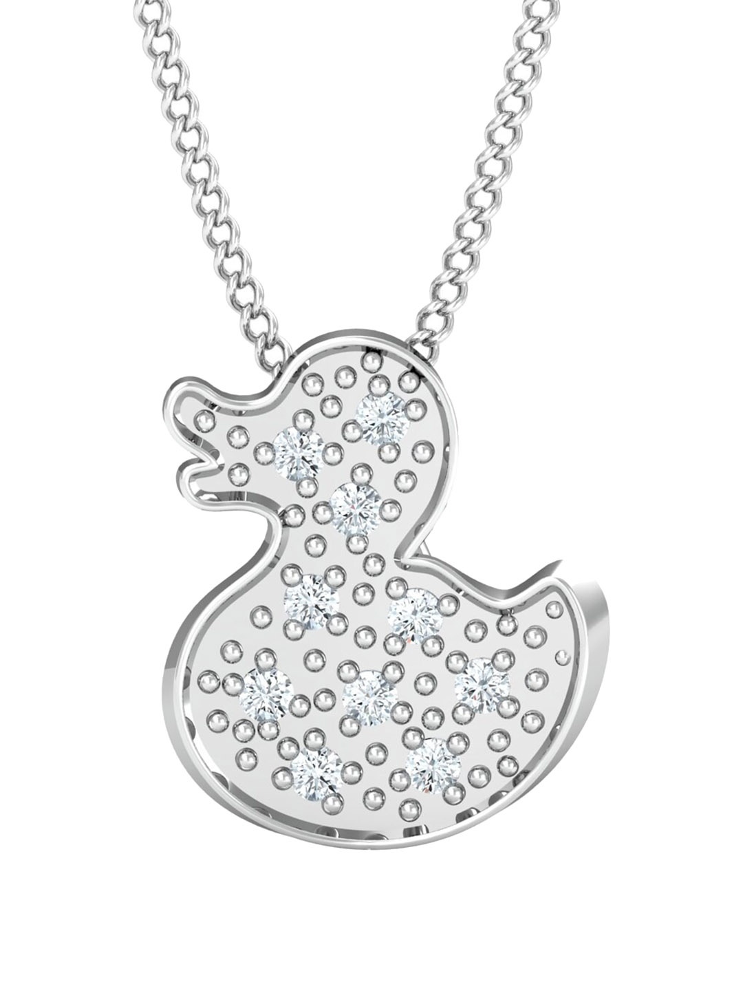 

KUBERBOX Little Duck 18KT White Gold Diamond-Studded Pendant-0.99gm, Silver