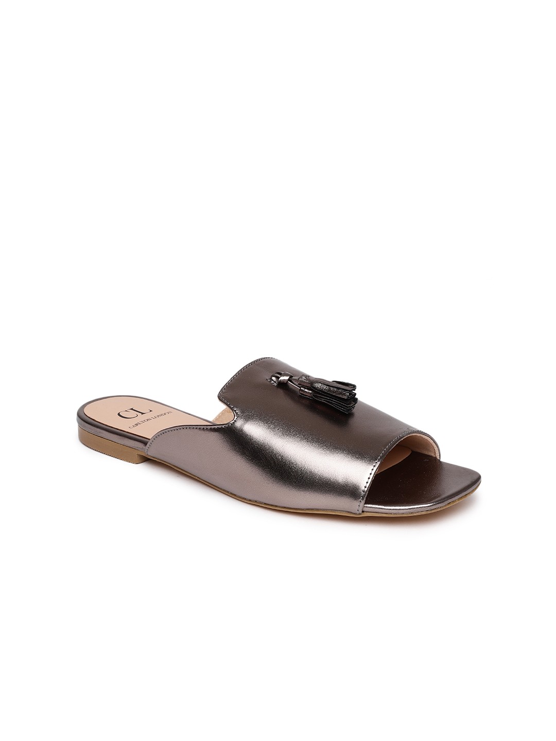 

Carlton London Women Gunmetal-Toned Solid Open Toe Flats, Metallic