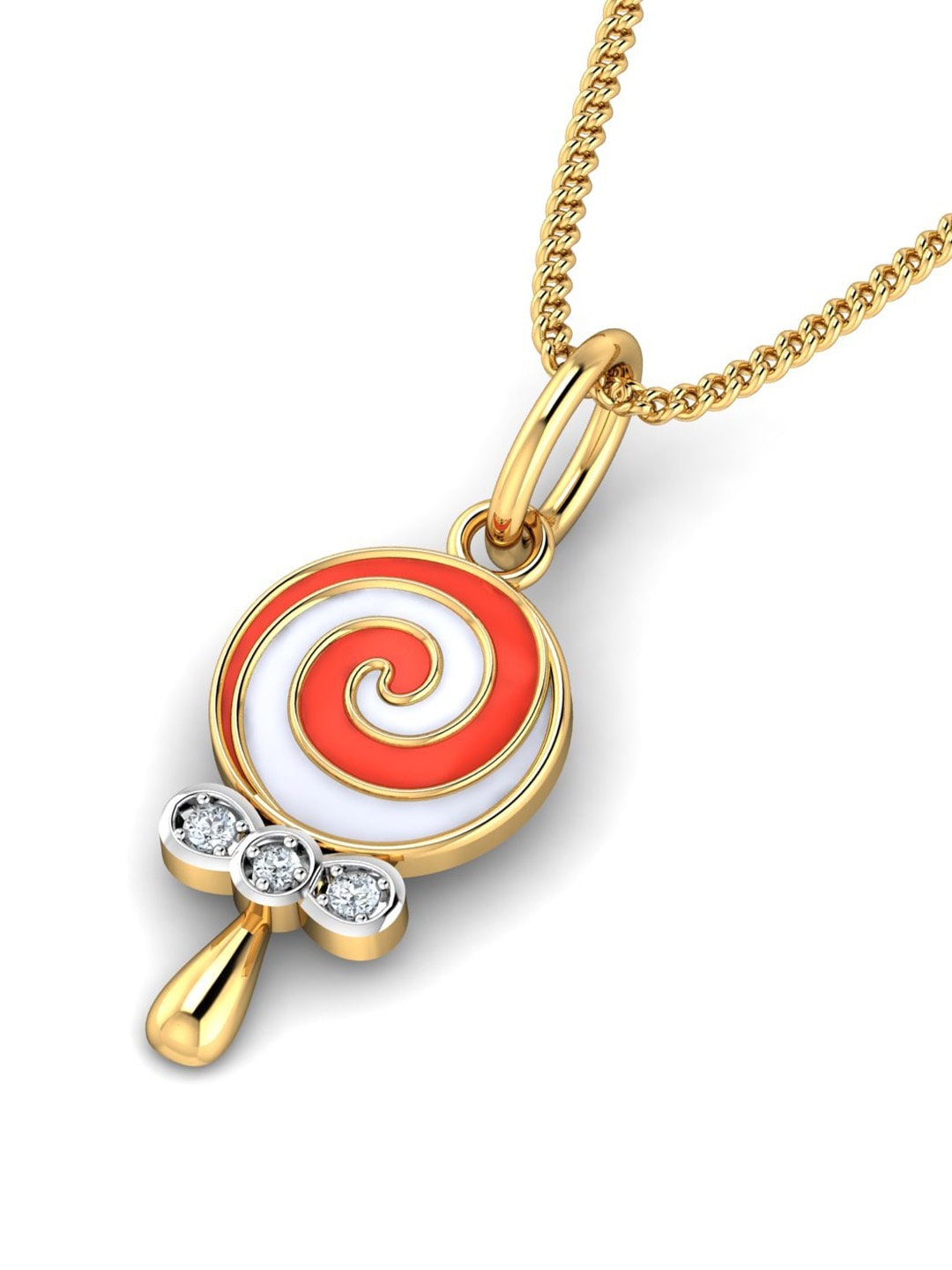 

KUBERBOX 18KT Gold Diamond-Studded Candy Kids Pendant-0.77gm