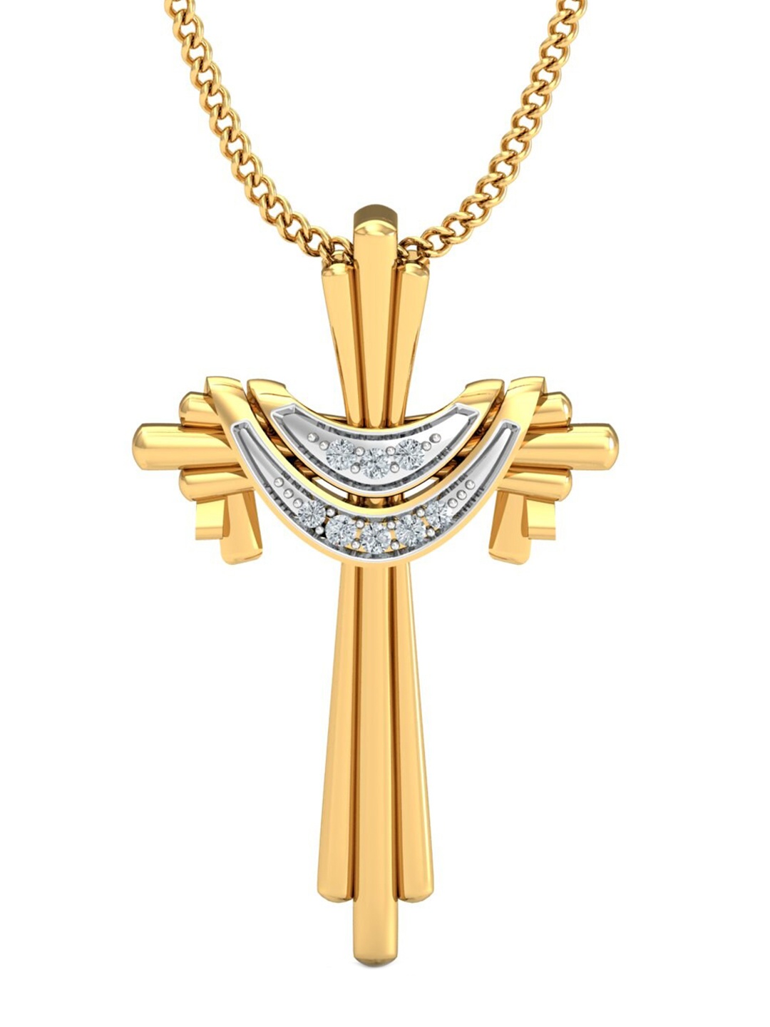 

KUBERBOX 18KT Gold Diamond-Studded Jesus Cross Pendant - 1.1 gm