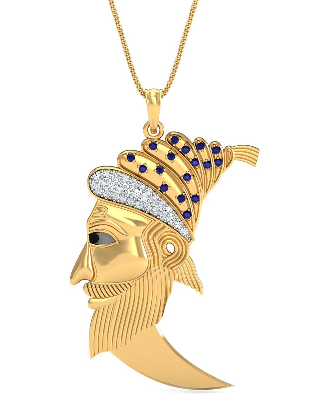 

KUBERBOX 18KT Gold Diamond-Studded King Blue Sapphire Pendant-5.53gm