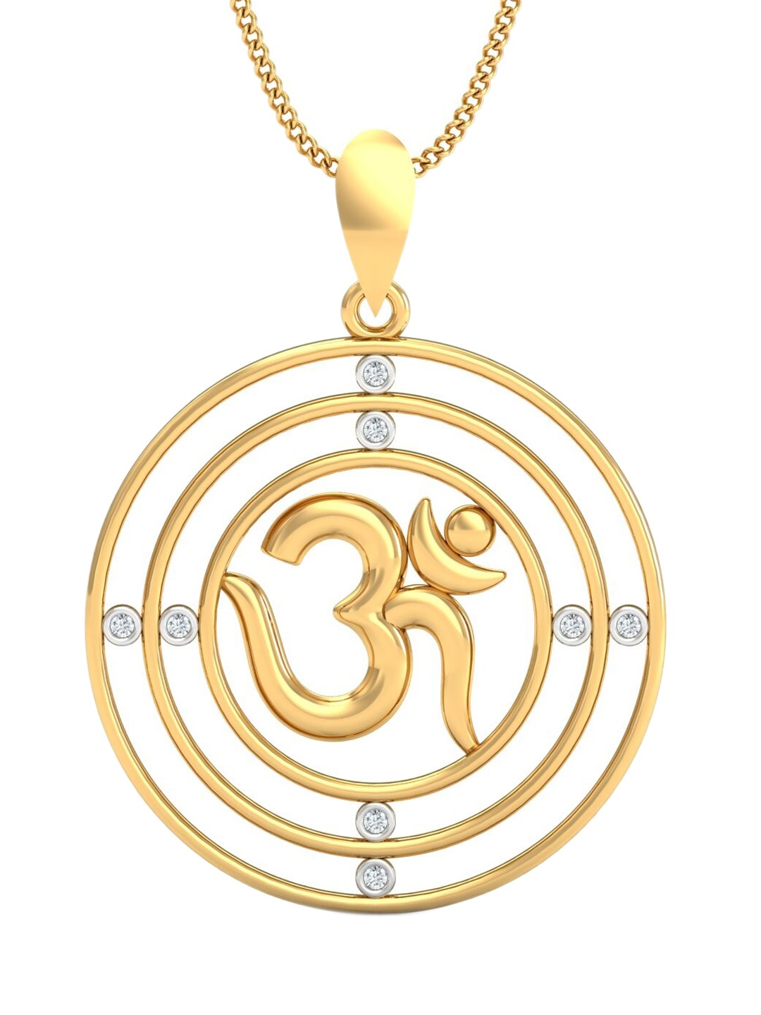 

KUBERBOX 18KT Gold Diamond-Studded Concentric Loops Om Pendant-1.9gm