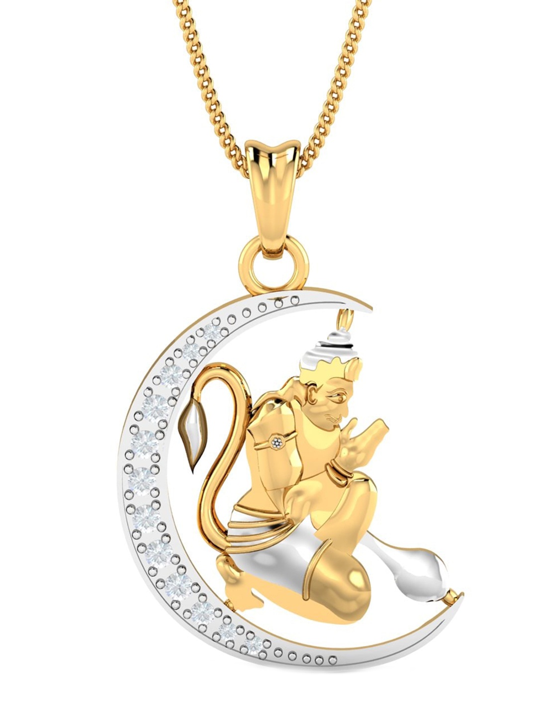 

KUBERBOX 18KT Gold Diamond-Studded Hanuman Moon Pendant-2.93gm