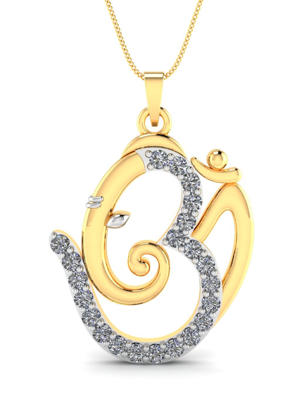 

KUBERBOX 18KT Gold Diamond-Studded Adbhut Ganesha Om Pendant-2.1gm