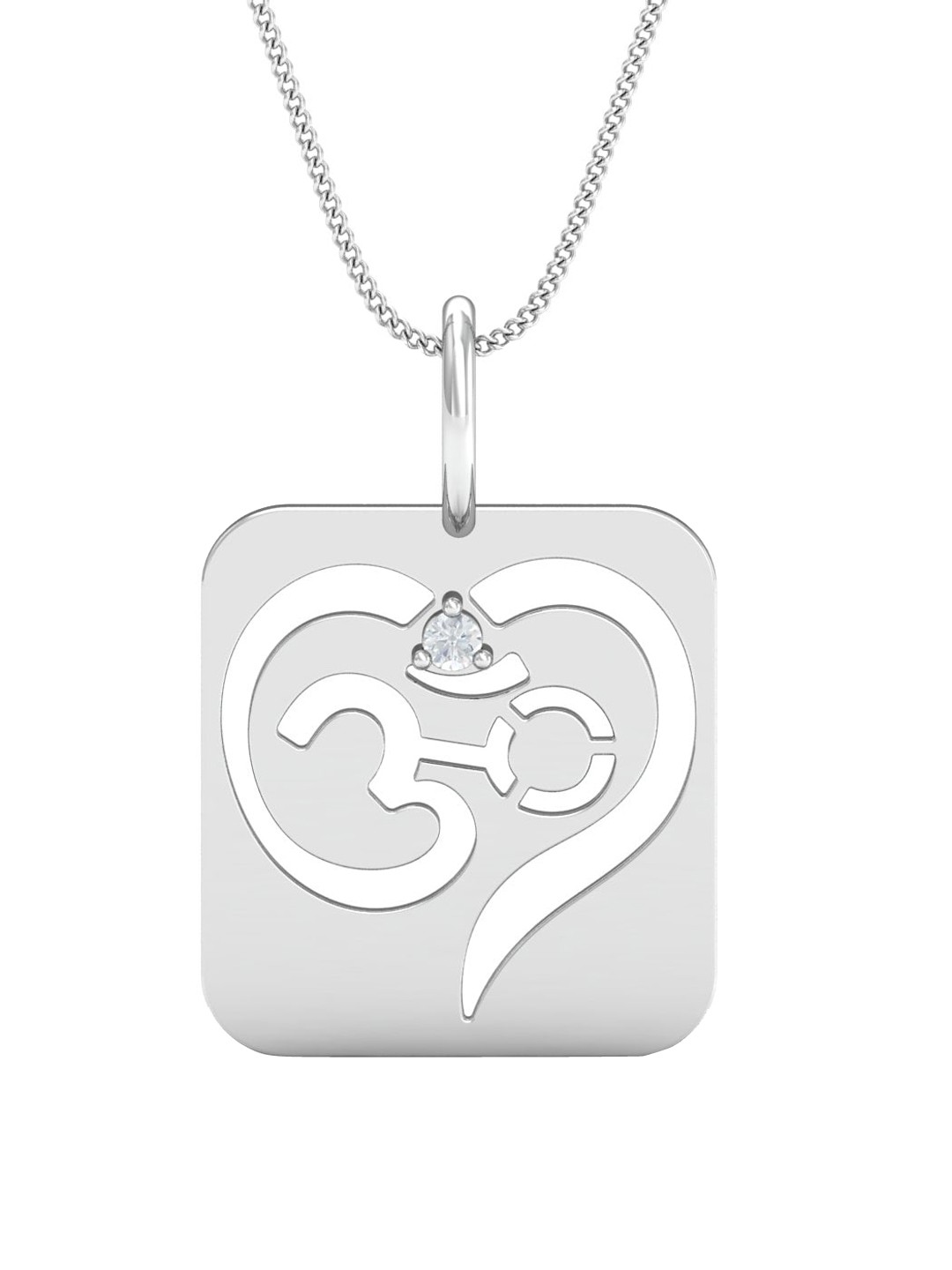 

KUBERBOX 18KT White Gold Diamond-Studded Aum Pendant-5.18gm, Silver