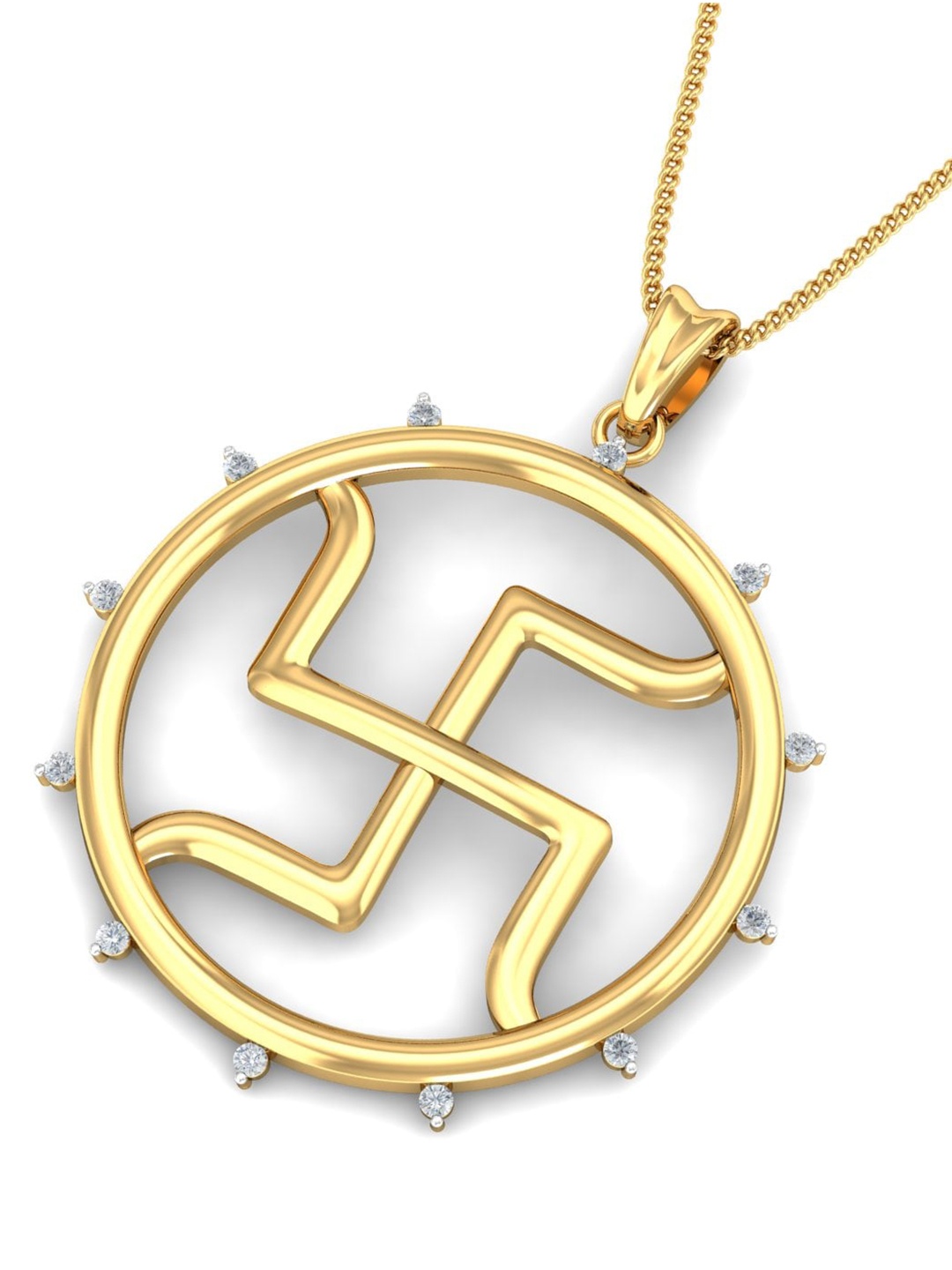 

KUBERBOX Encircled Swastik 18KT Gold Diamond-Studded Pendant-3.52gm