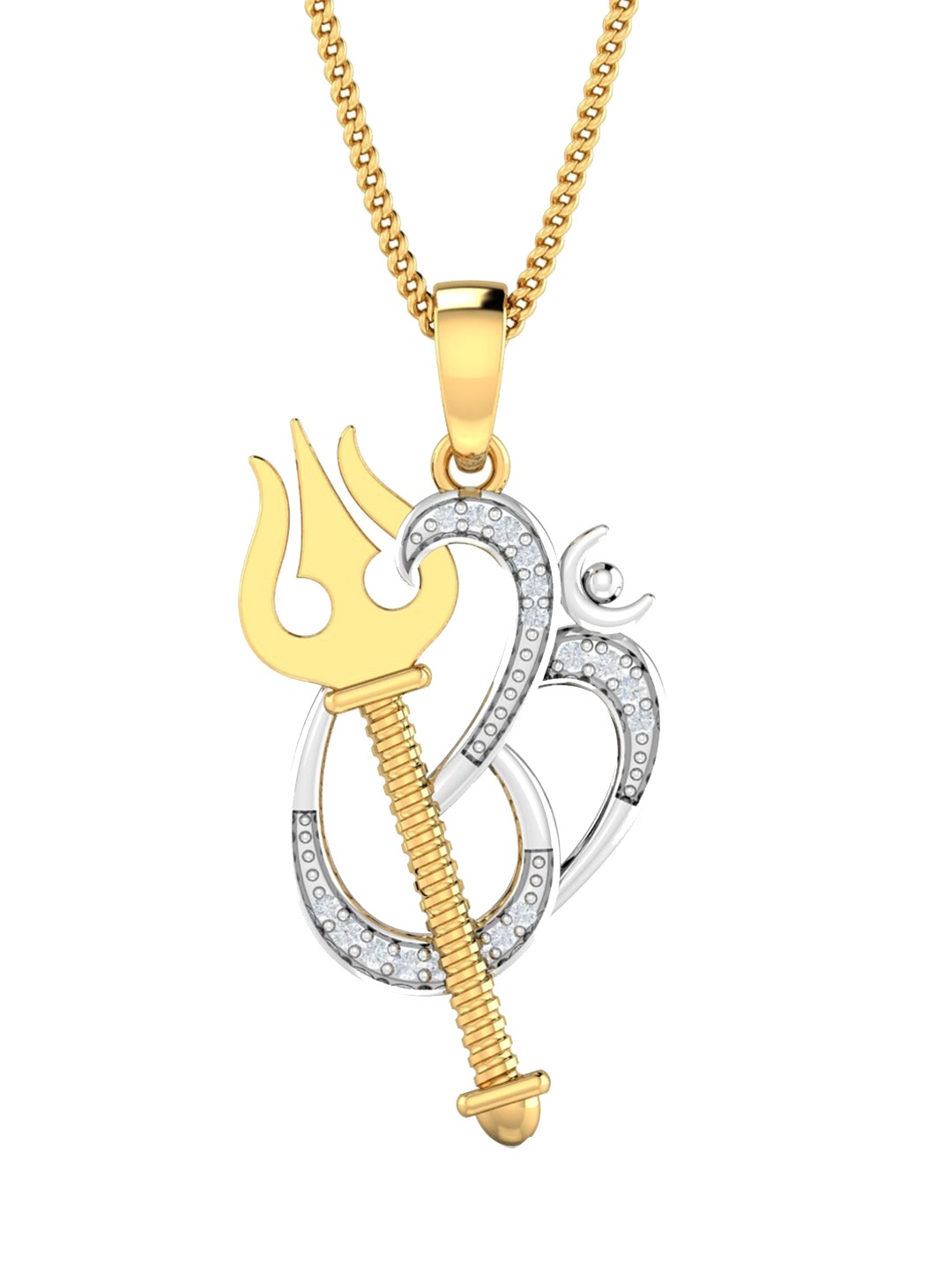 

KUBERBOX Om Shiv Trishul 18KT Gold Diamond-Studded Pendant-1.32gm