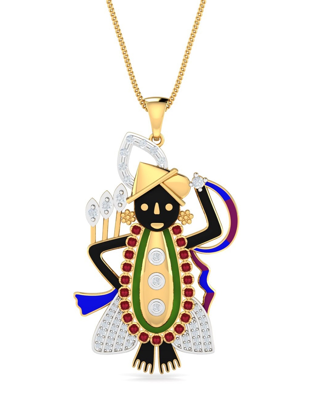 

KUBERBOX Deity Shrinathji 18KT Gold Diamond-Studded Pendant-5.53gm