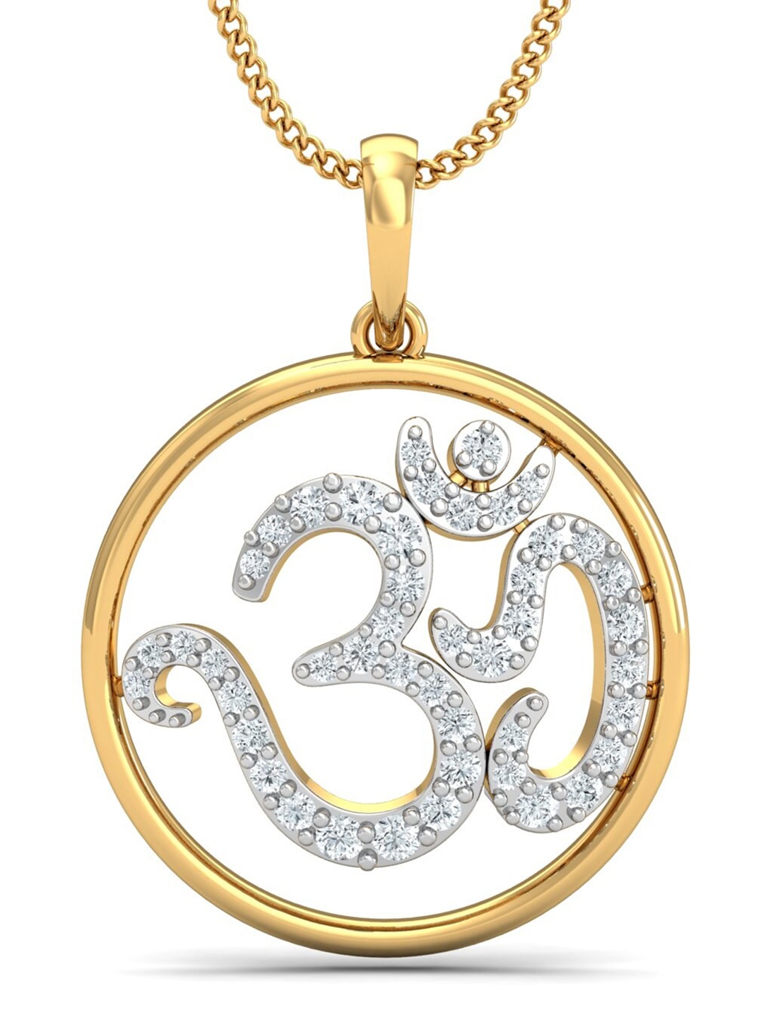 

KUBERBOX Divine Om 18KT Gold Diamond-Studded Pendant-1.87gm