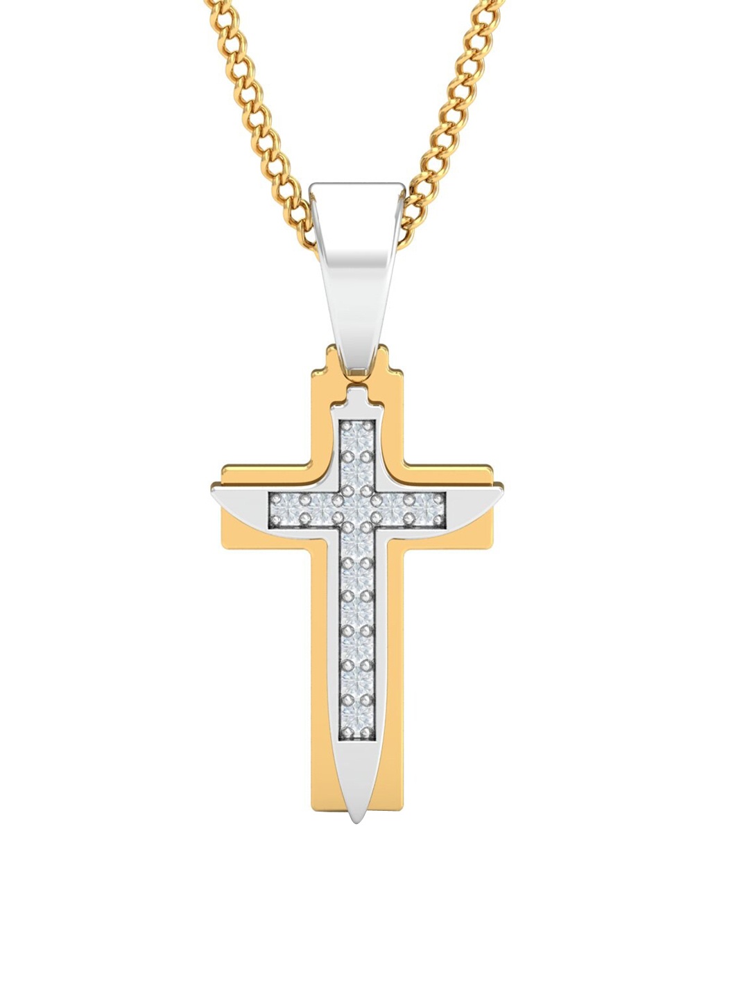 

KUBERBOX Divine Cross 18KT Gold Diamond Studded Pendant-0.62gm