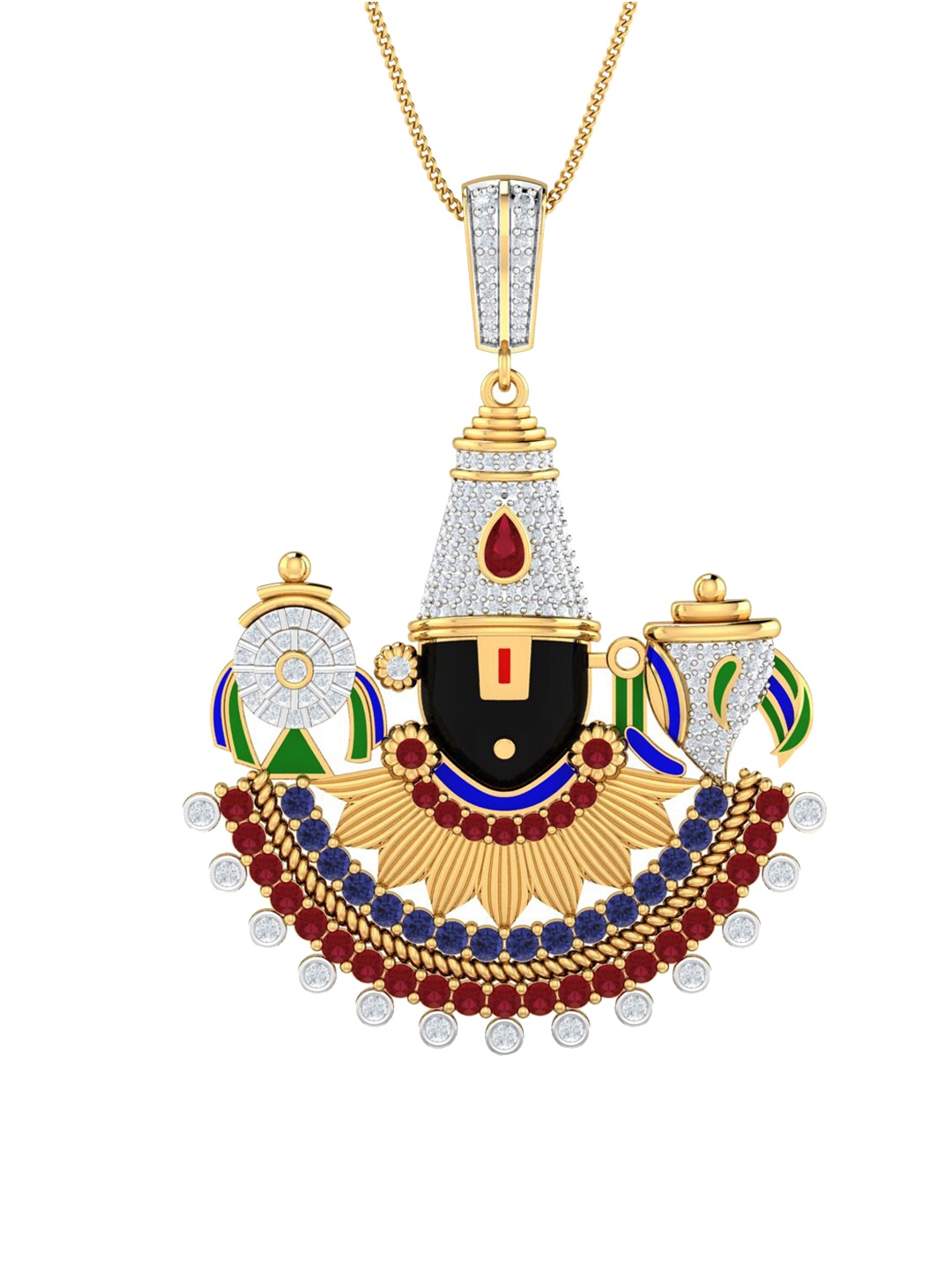 

KUBERBOX Venkateswara 18KT Gold Diamond-Studded Pendant-7.6gm