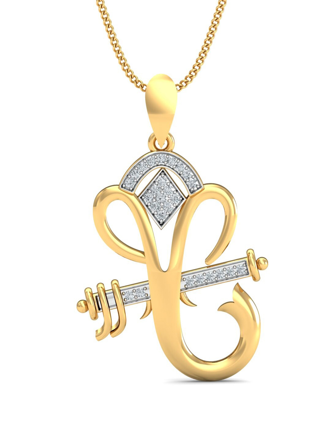 

KUBERBOX Bansi Ganesha 18KT Gold Diamond Studded Pendant-2.48gm