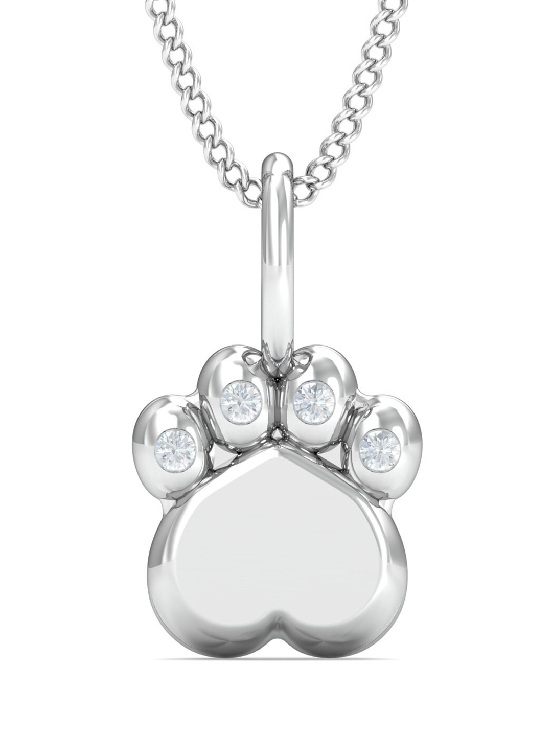 

KUBERBOX Pugmarks 18KT White Gold Diamond Studded Pendant-1.05gm, Silver