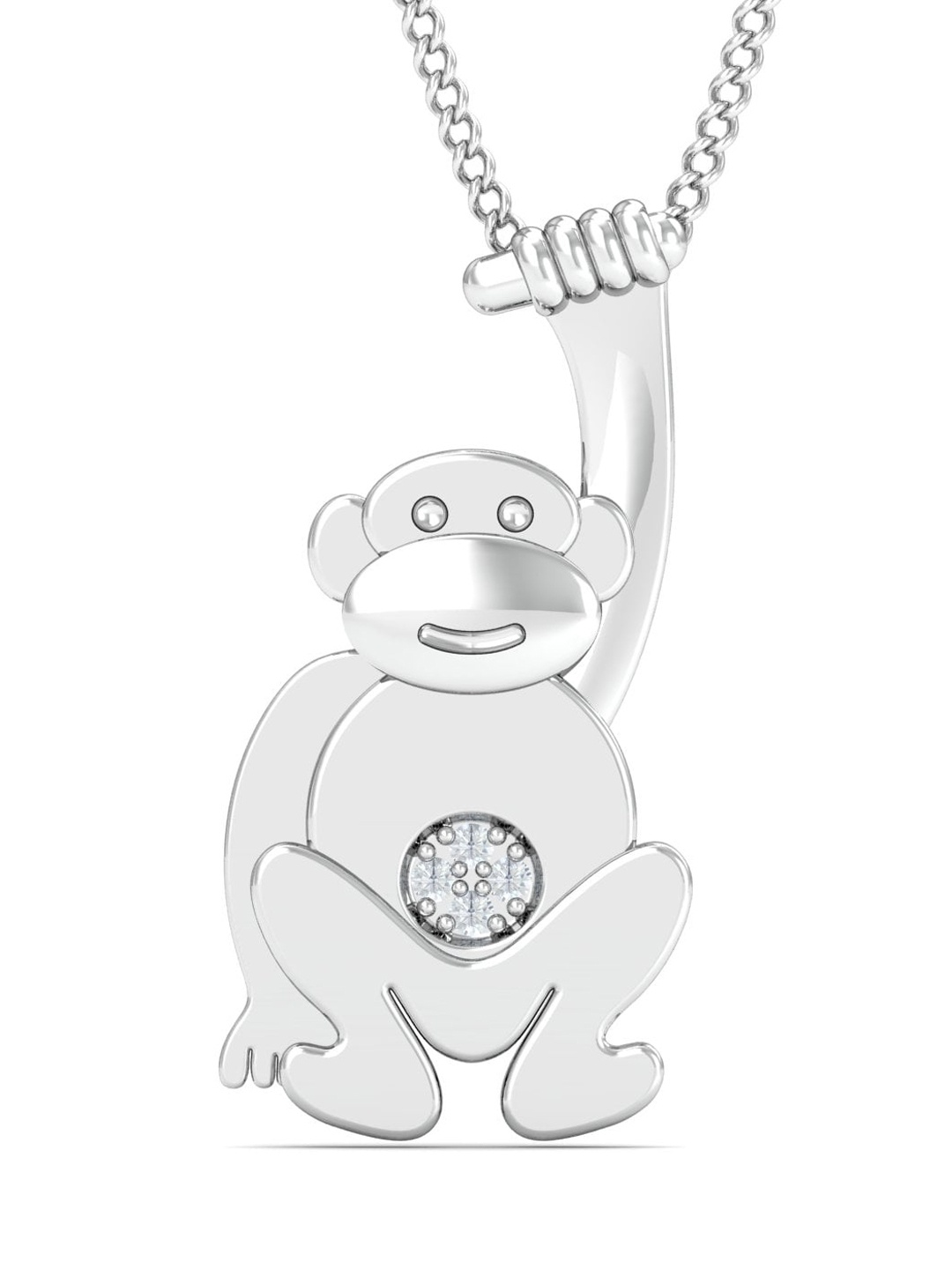 

KUBERBOX Monkey 18KT White Gold Diamond Studded Pendant-2.0gm, Silver