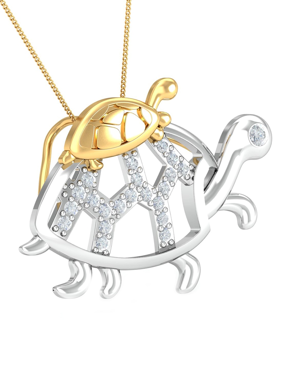 

KUBERBOX Tortoise 18KT White Gold Diamond Studded Pendant-3.0gm, Silver