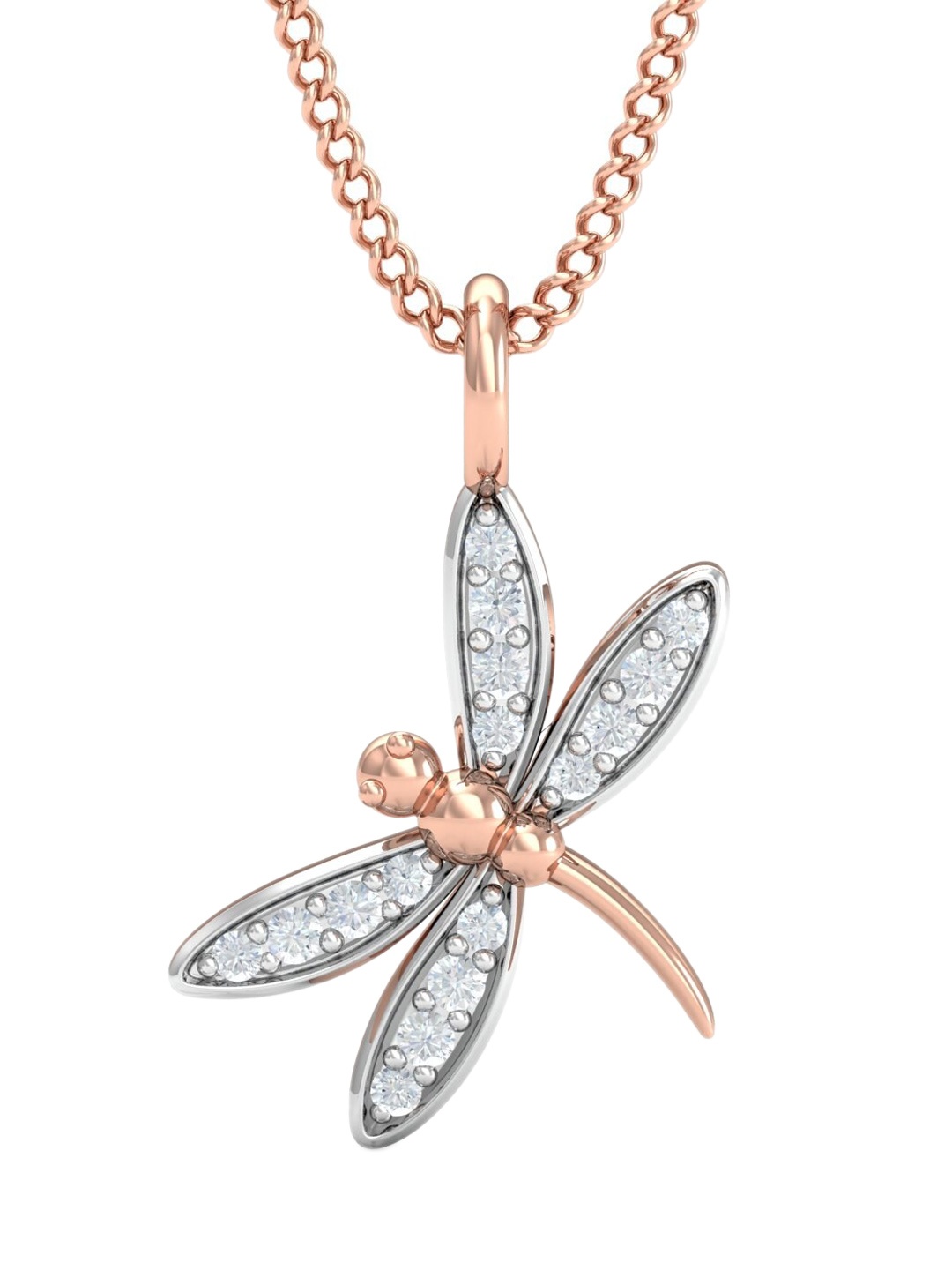 

KUBERBOX Dragonfly 18KT Rose Gold Diamond Studded Pendant-0.44gm