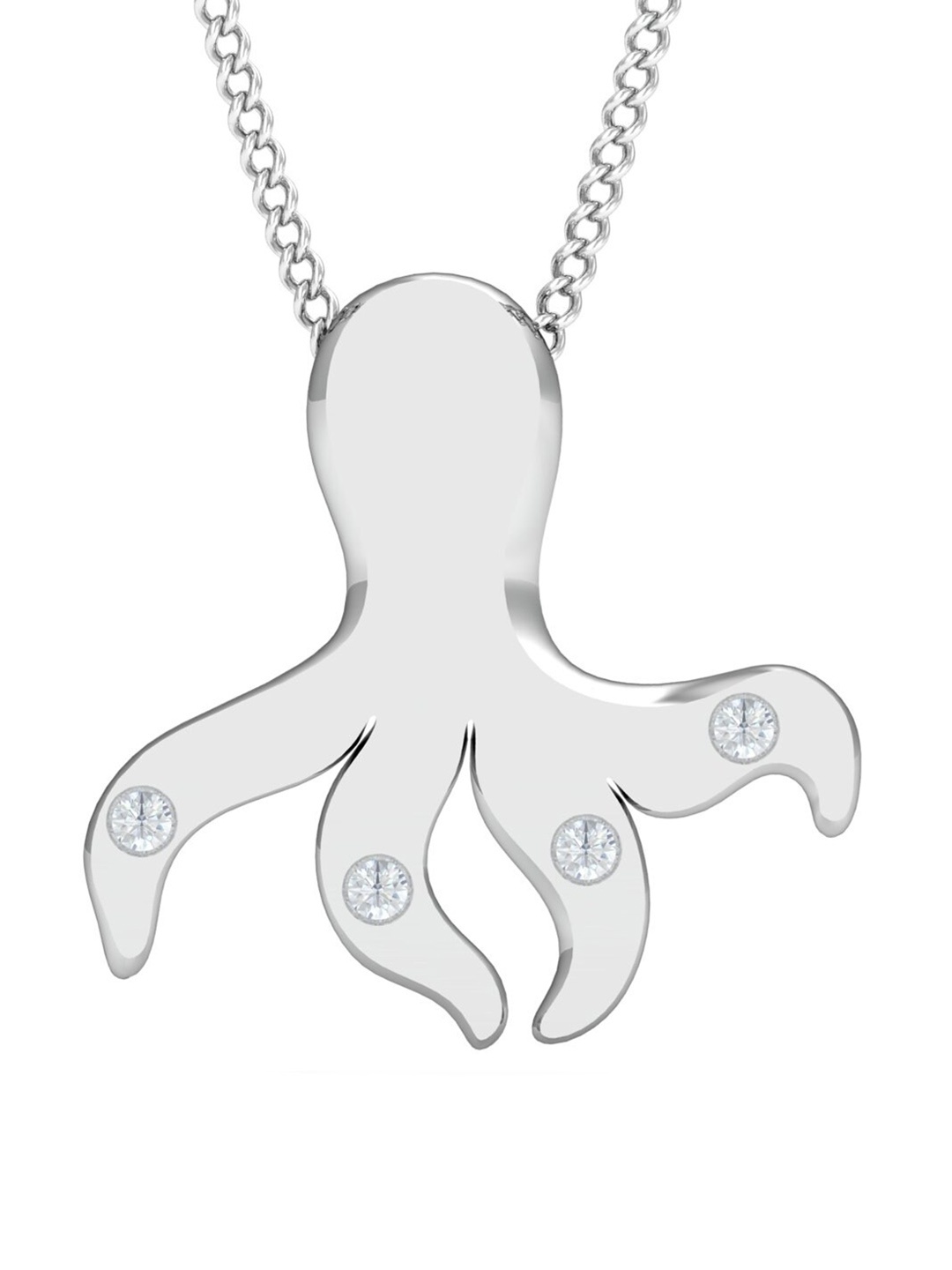 

KUBERBOX Octopus 18KT White Gold Diamond Studded Pendant-1.28gm, Silver