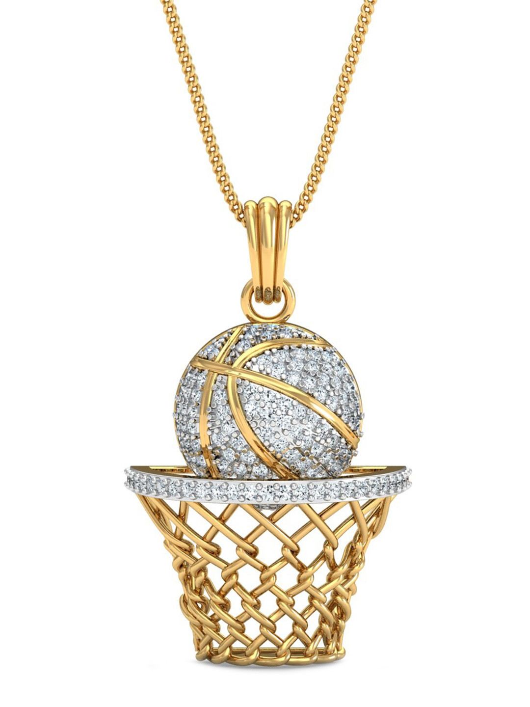 

KUBERBOX Basketball 18KT Gold Diamond-Studded Pendant-3.36gm