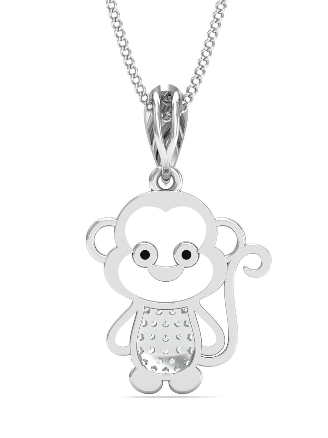 

KUBERBOX Chimp 18KT White Gold Diamond Studded Pendant-1.35gm, Silver