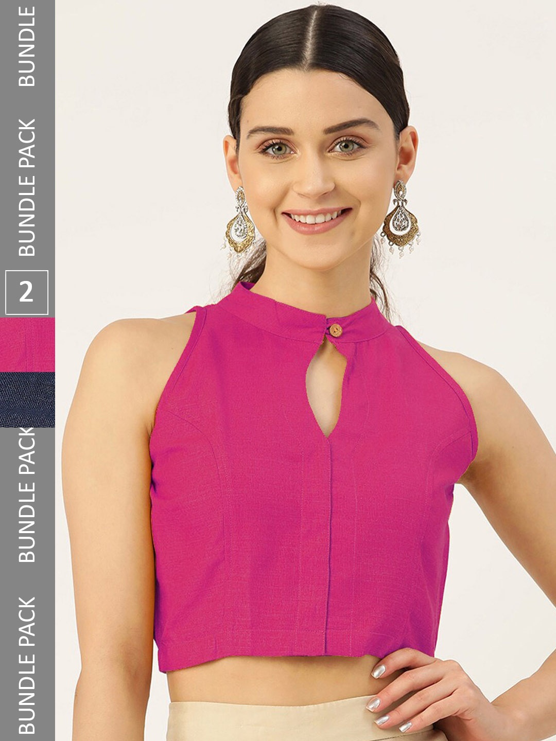 

Molcha Pack Of 2 Keyhole Neck Non Padded Cotton Saree Blouse, Pink