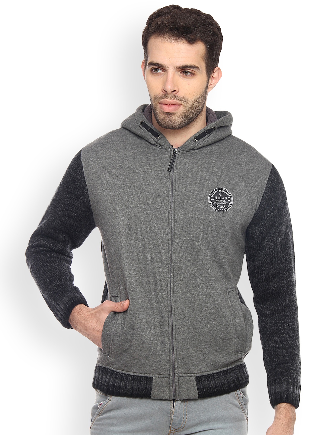 

Duke Men Grey Melange & Black Solid Front-Open