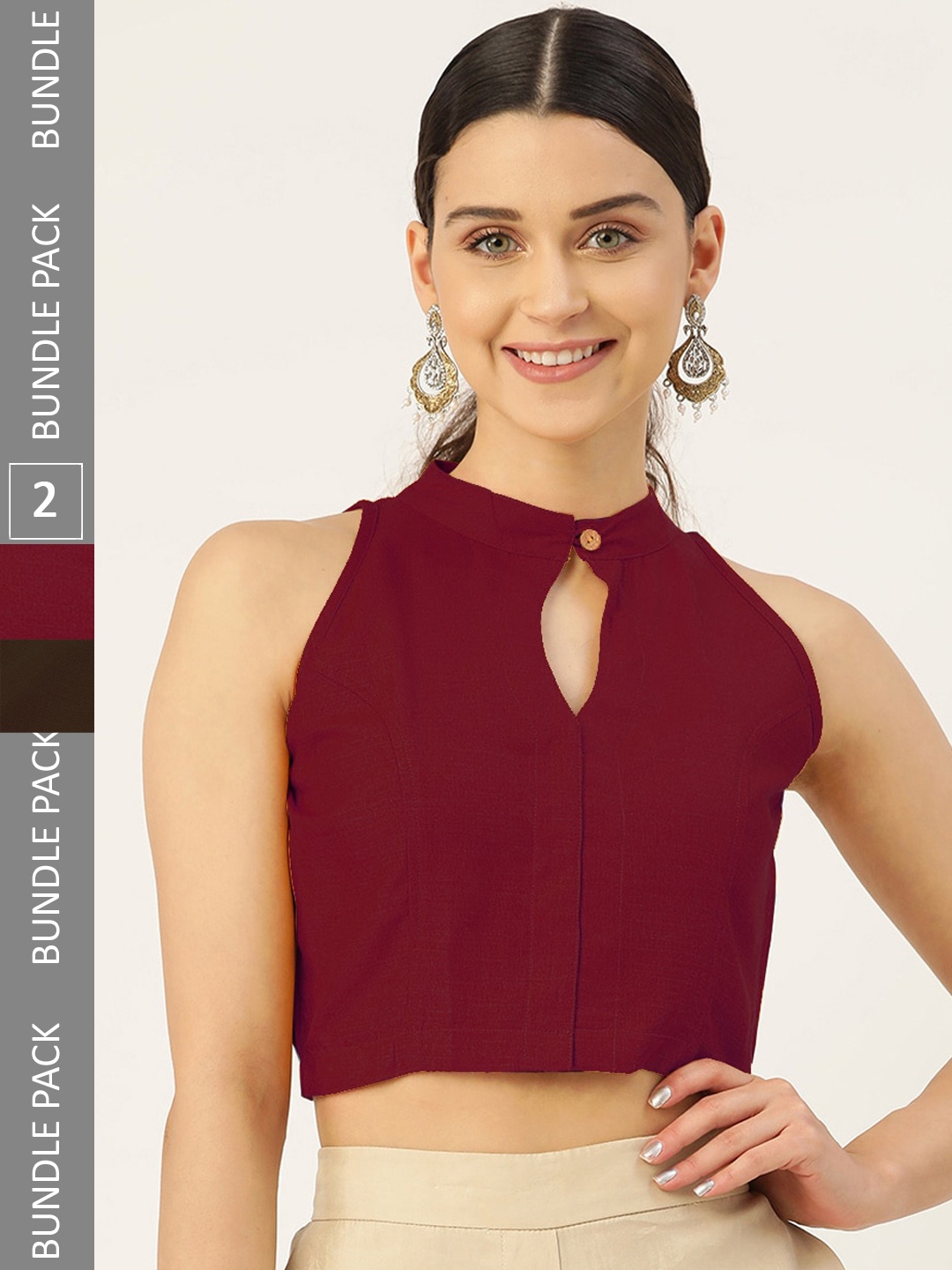 

Molcha Pack Of 2 Cotton Saree Blouse, Maroon