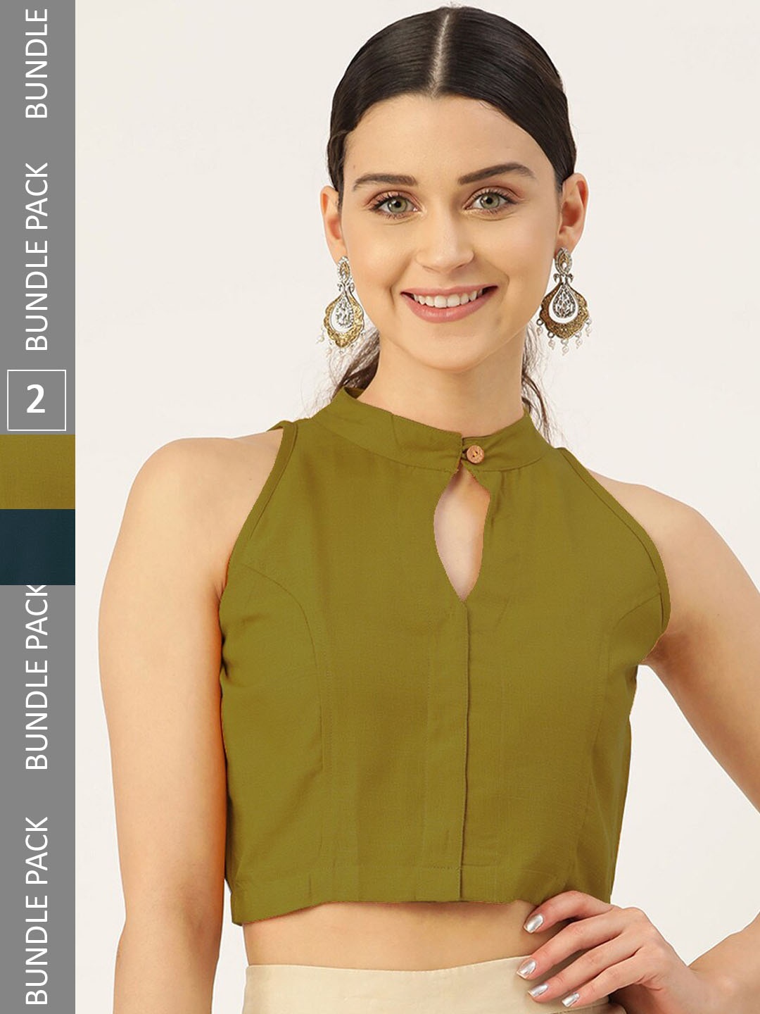 

Molcha Pack Of 2 Non Padded Sleeveless Cotton Saree Blouse, Olive