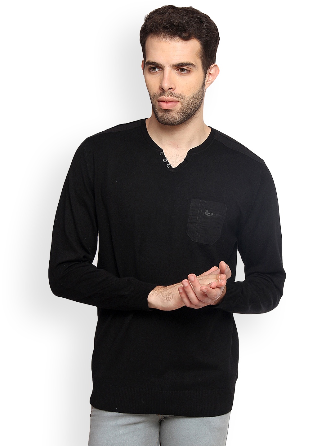 

Duke Men Black Solid Pullover