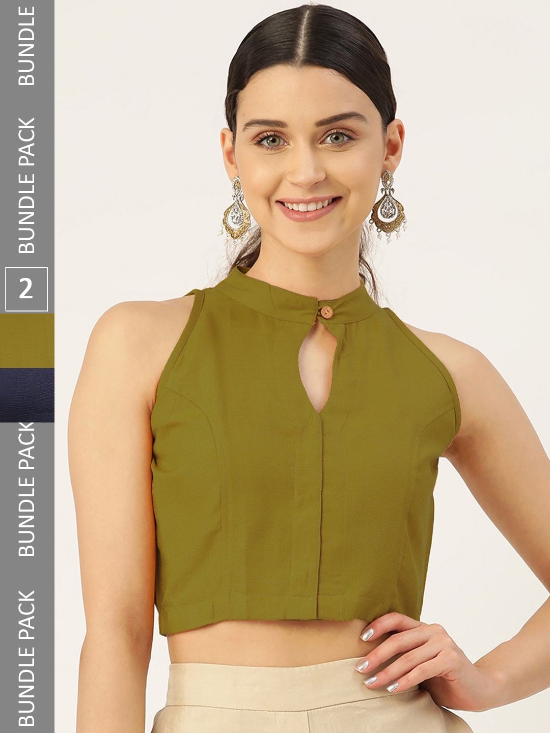 

Molcha Pack Of 2 Cotton Saree Blouse, Olive