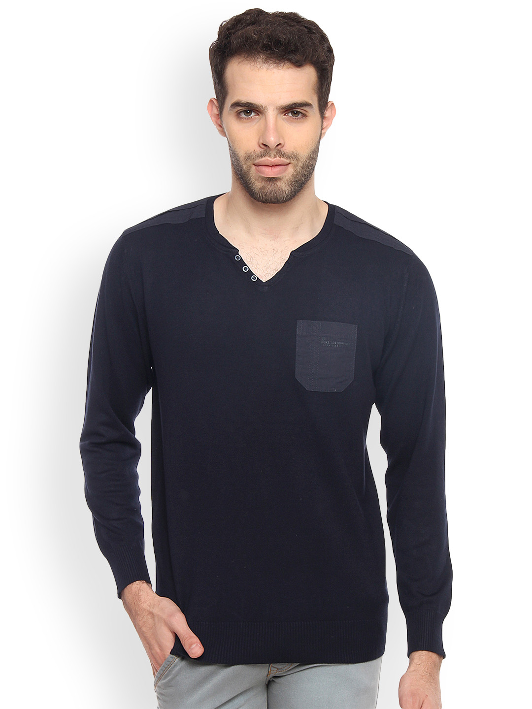 

Duke Men Navy Blue Solid Pullover