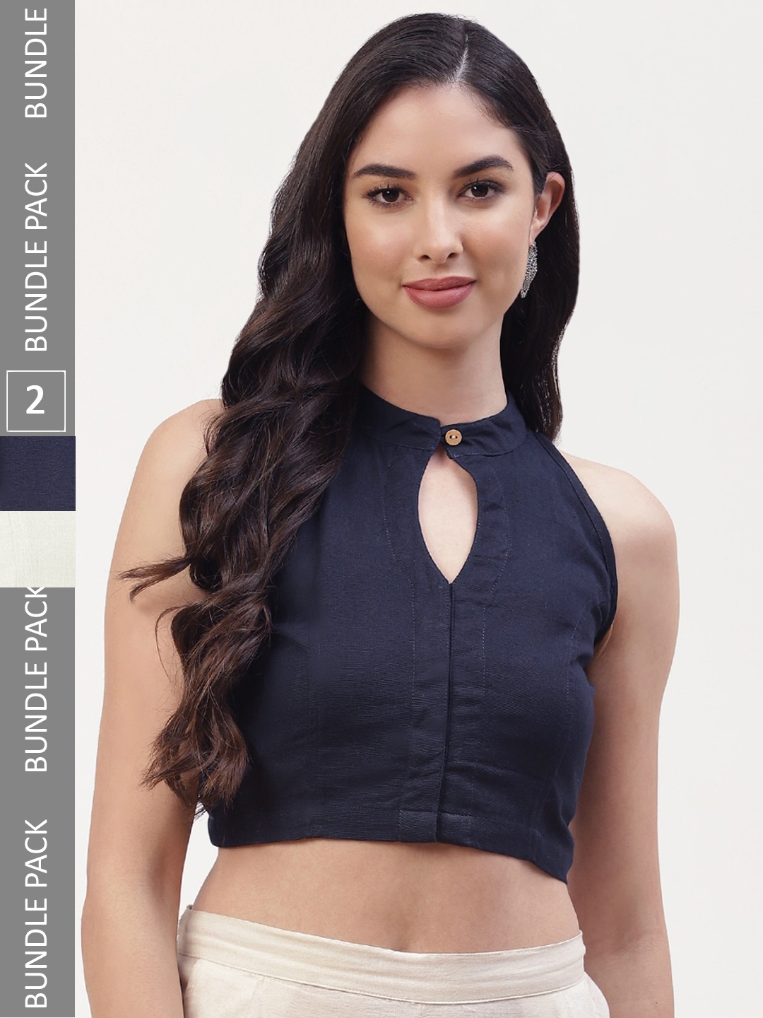 

Molcha Pack Of 2 Cotton Readymade Saree Blouses, Navy blue