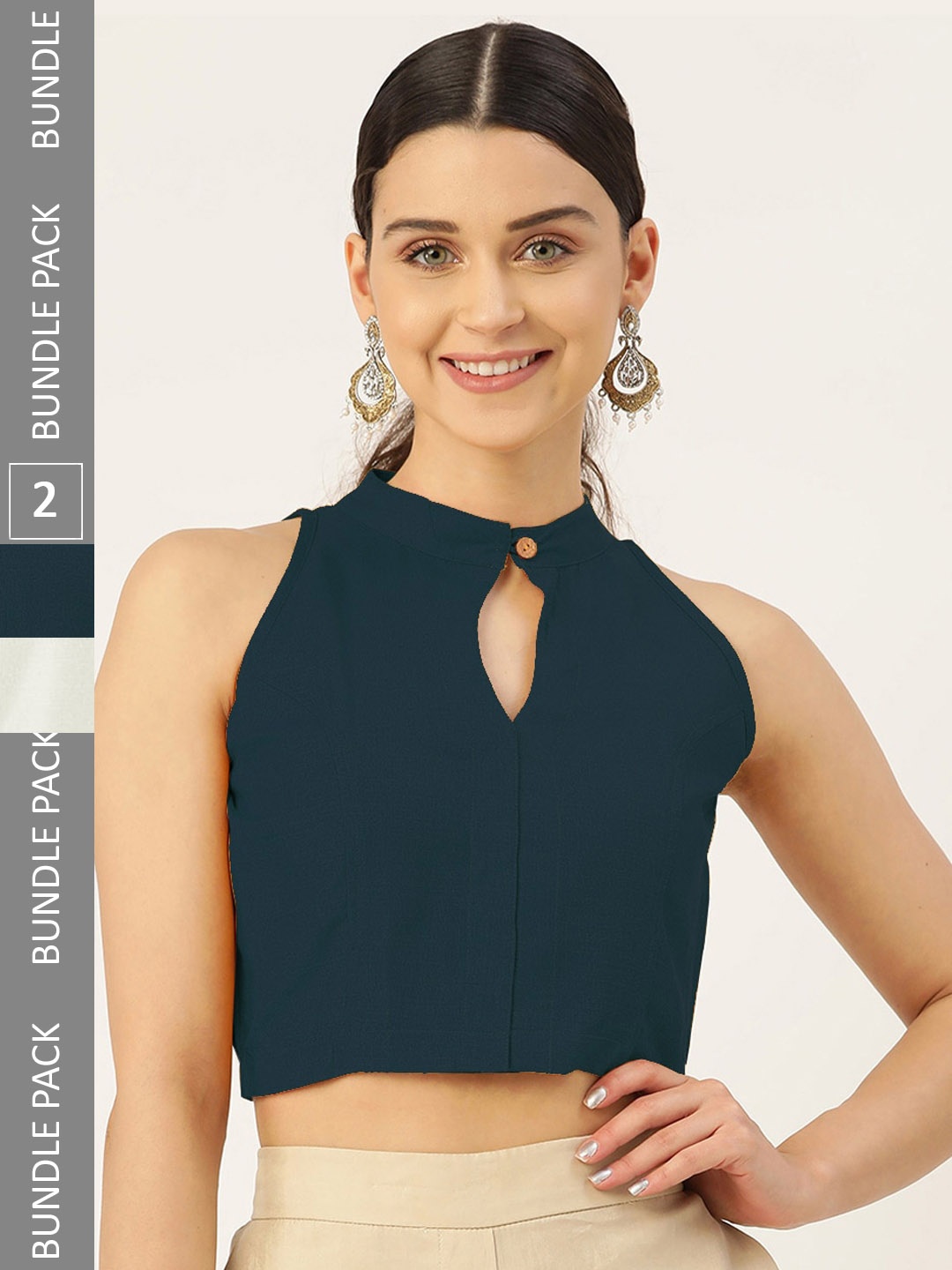 

Molcha Pack Of 2 Cotton Saree Blouse, Green