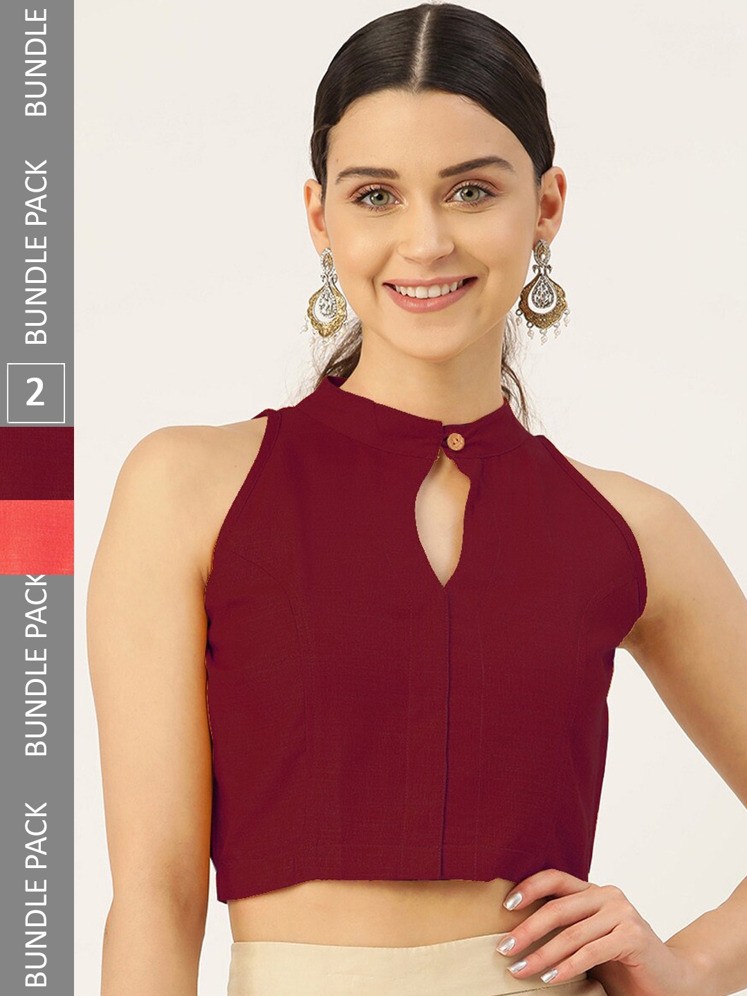 

Molcha Pack Of 2 Non Padded Cotton Saree Blouse, Maroon