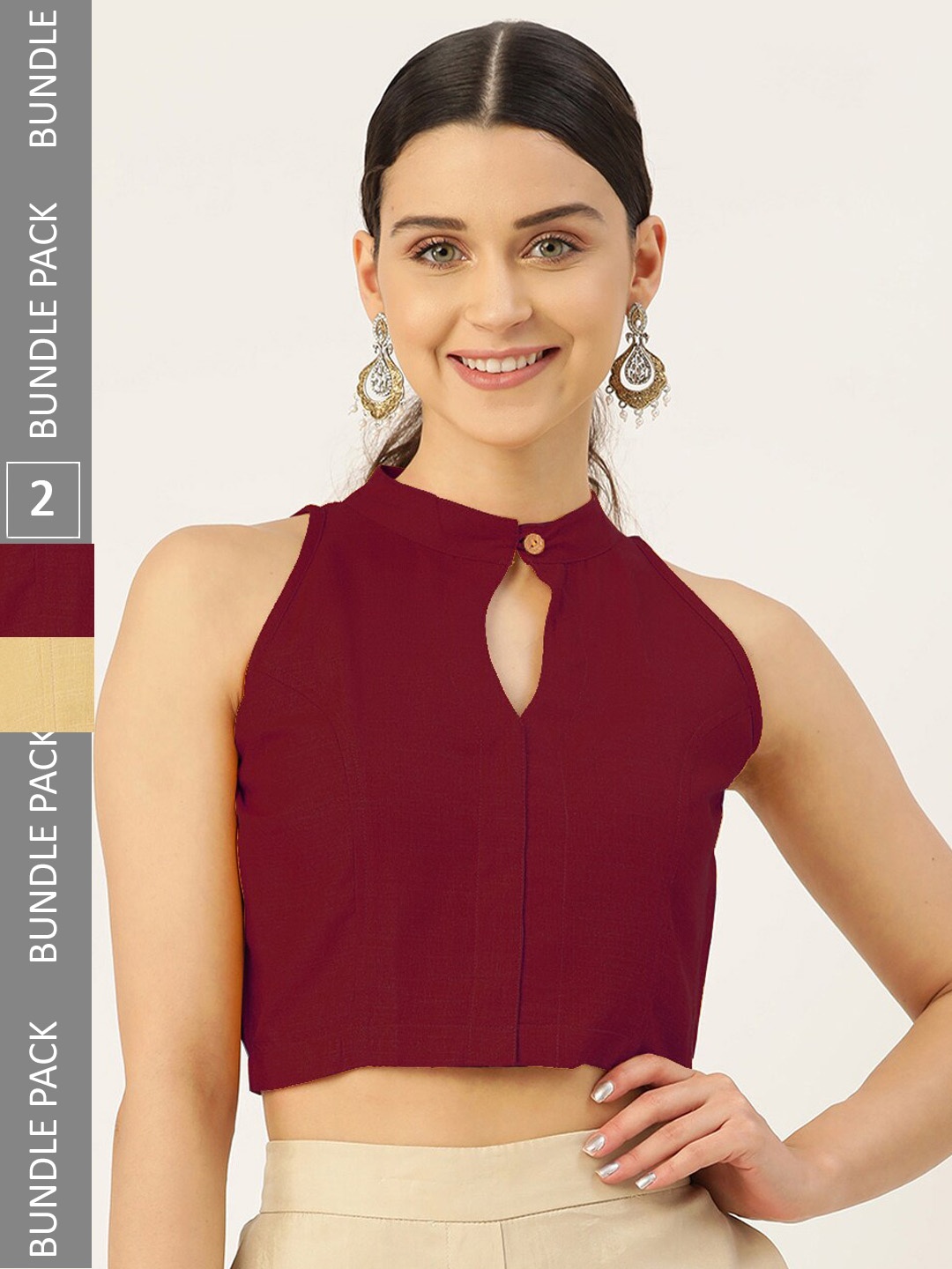 

Molcha Pack Of 2 Non Padded Cotton Saree Blouse, Beige