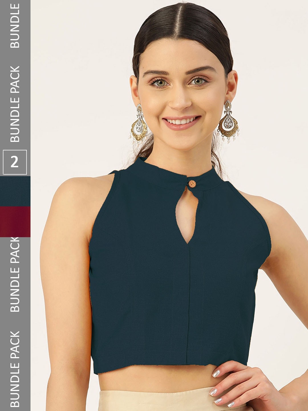 

Molcha Pack Of 2 Cotton Readymade Saree Blouses, Teal