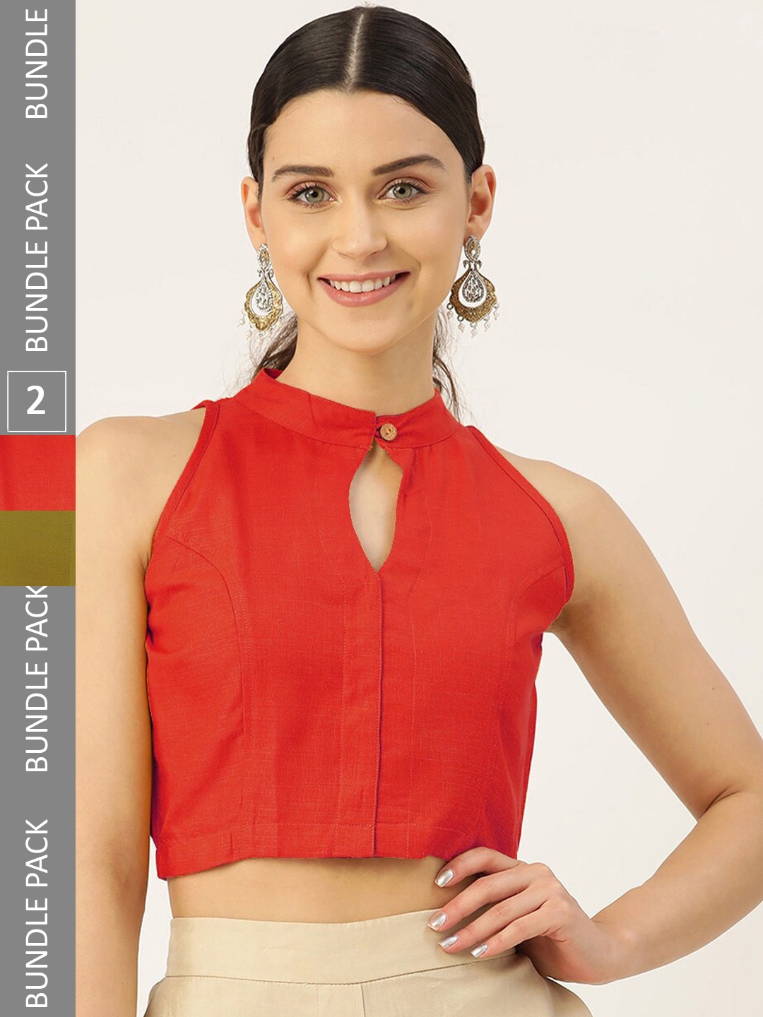 

Molcha Pack Of 2 Cotton Saree Blouse, Red