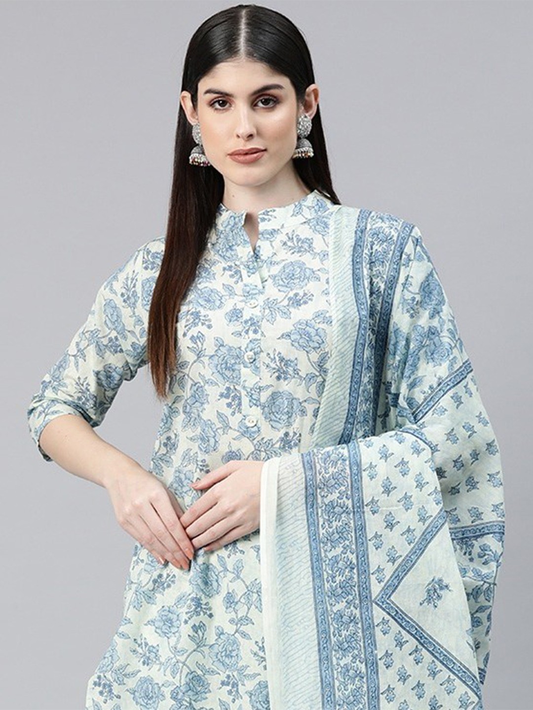 

Readiprint Women Floral Printed Regular Pure Cotton Kurta with Palazzos & Dupatta, Blue