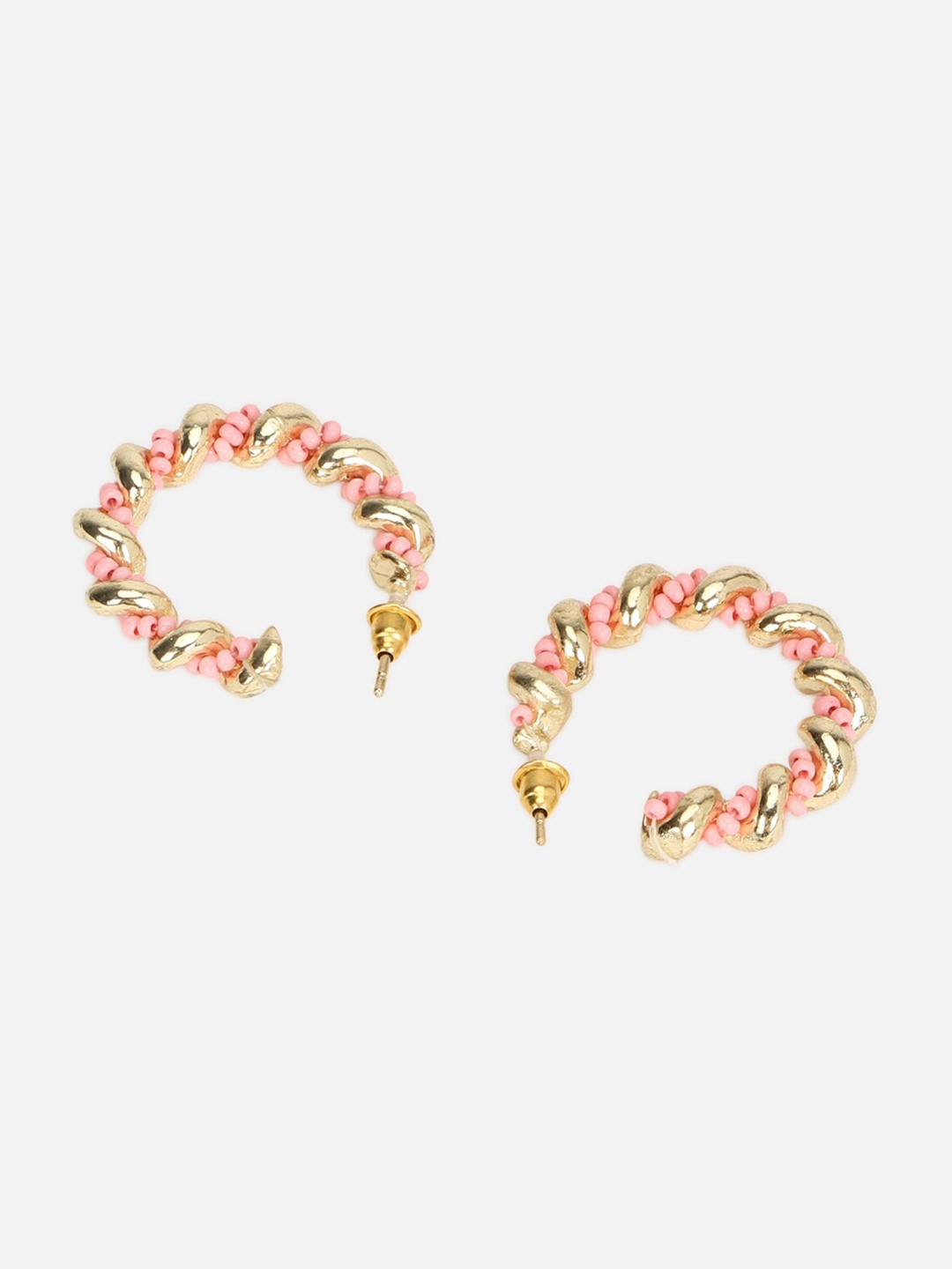 

FOREVER 21 Gold-Plated Contemporary Beaded Hoop Earrings