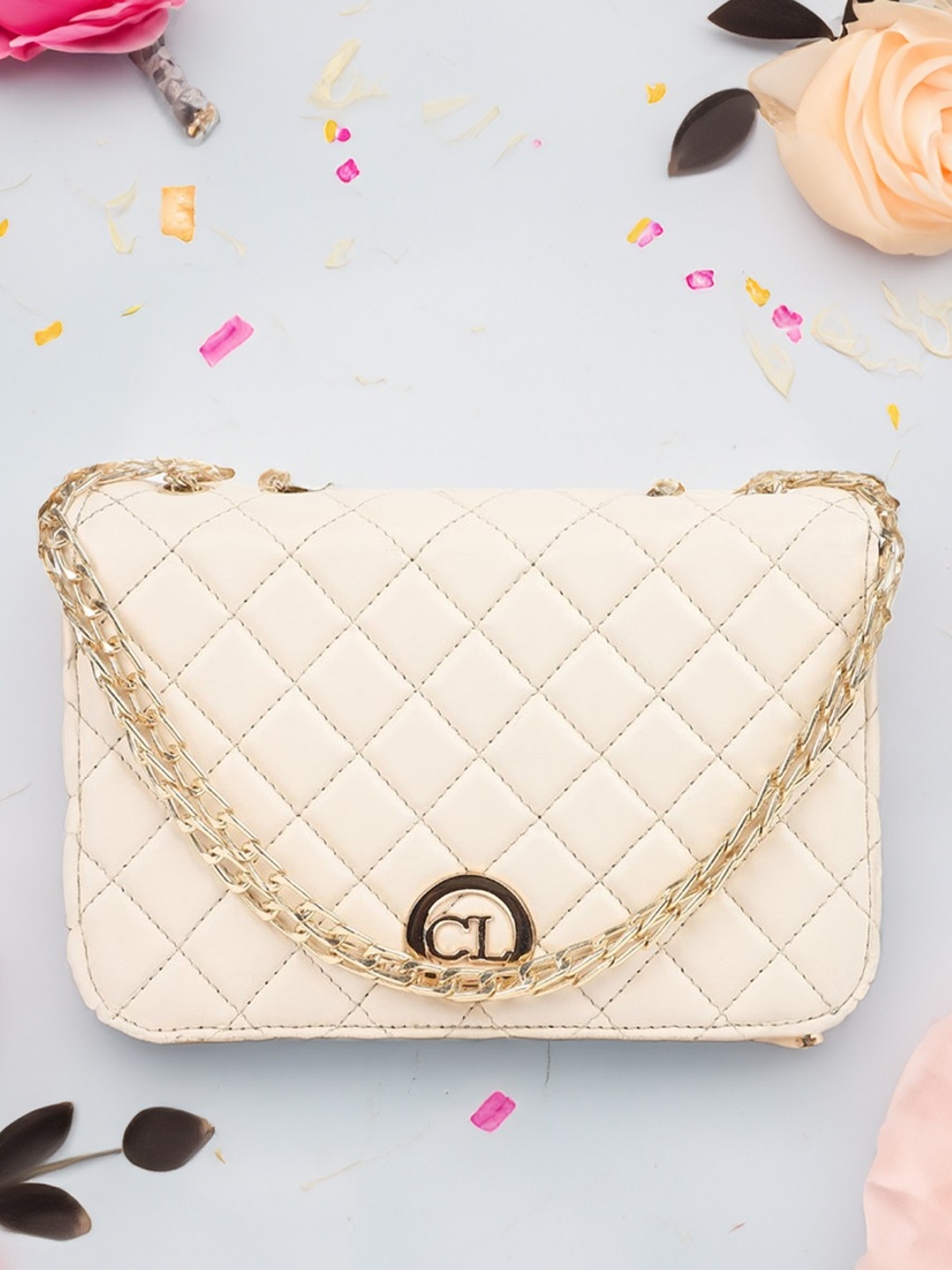 

Carlton London Textured Structured Sling Bag With Quilted, Cream