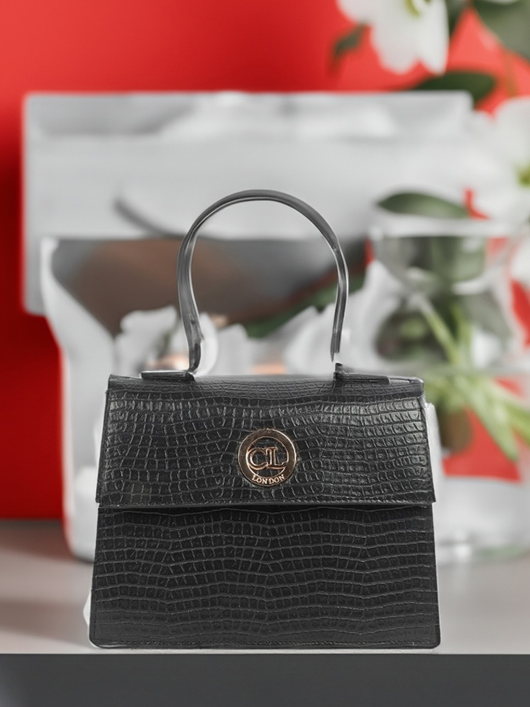 

Carlton London Textured Structured Handheld Bag, Black