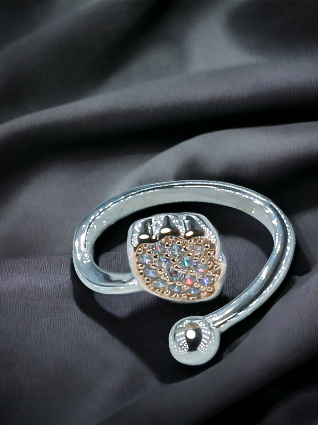 

Taraash Silver-Plated 92.5 Sterling Silver CZ-Studded Adjustable Finger Ring