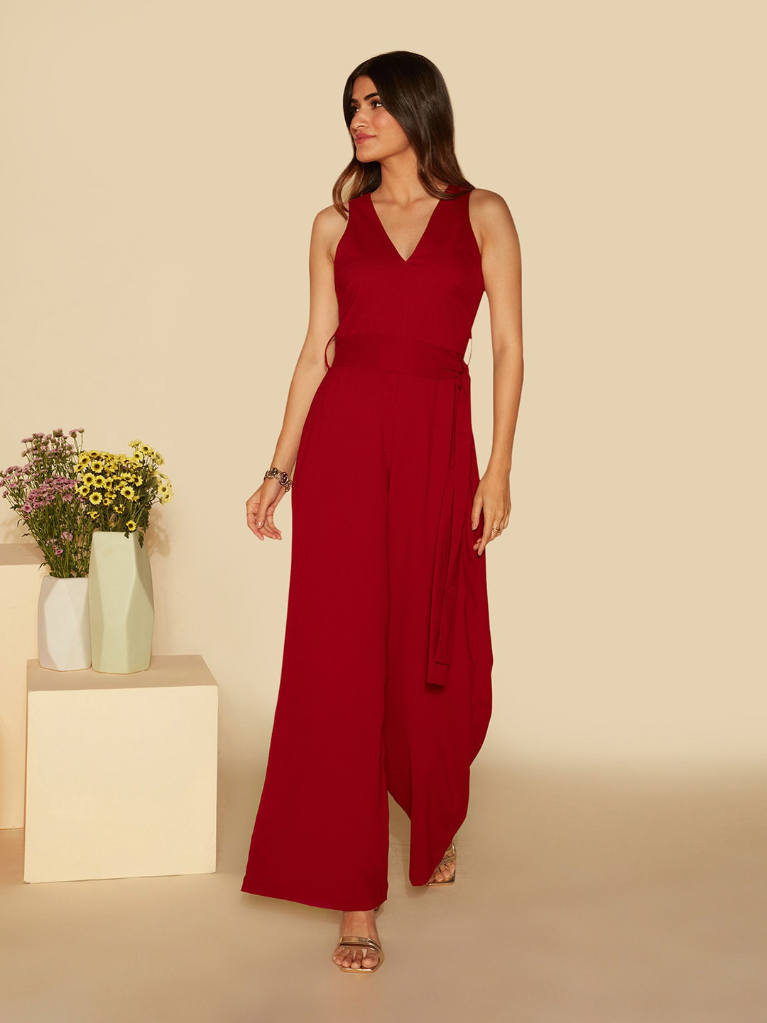 

20Dresses Maroon V-Neck Basic Jumpsuit