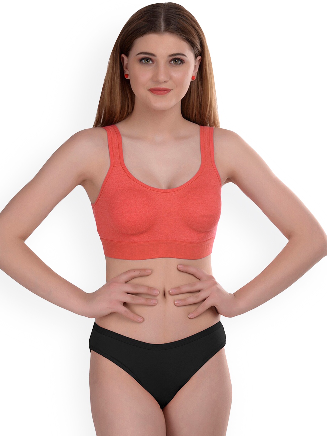 

AROUSY Cotton Non Padded Mid-Rise Lingerie Set, Orange