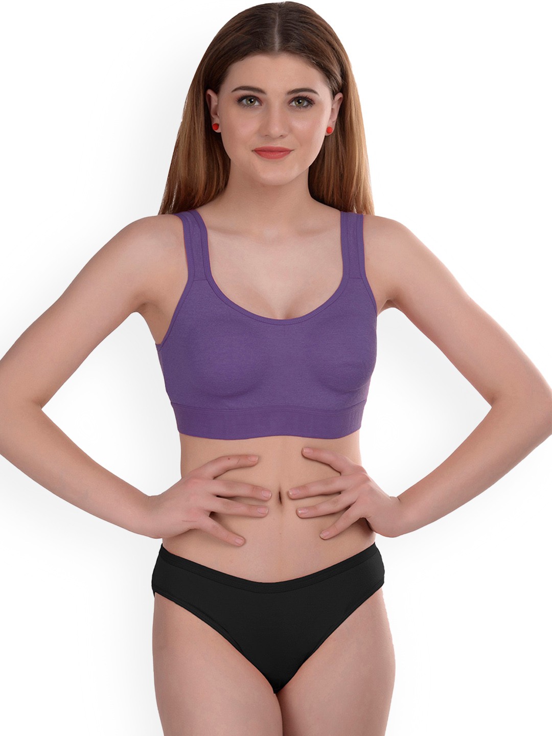 

AROUSY Cotton Non-Padded Non-Wired Bra & Mid-Rise Briefs Gayla Set_Purple_32