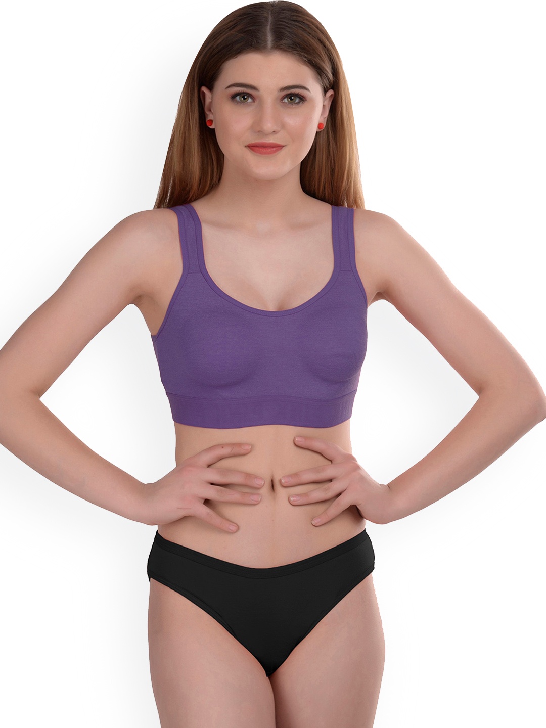 

AROUSY Cotton Non Padded Mid-Rise Lingerie Set, Purple